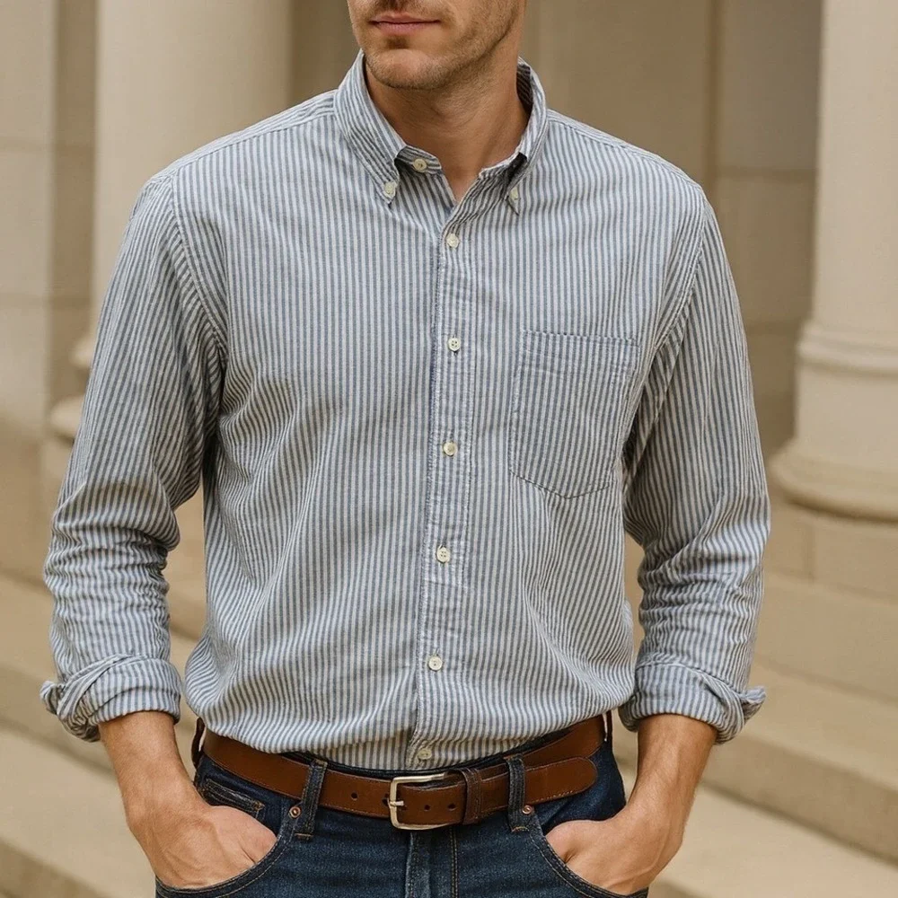 J. Crew Shirtings NWT Washed‎ Casual Blue Green Striped Button Down Shirt XL